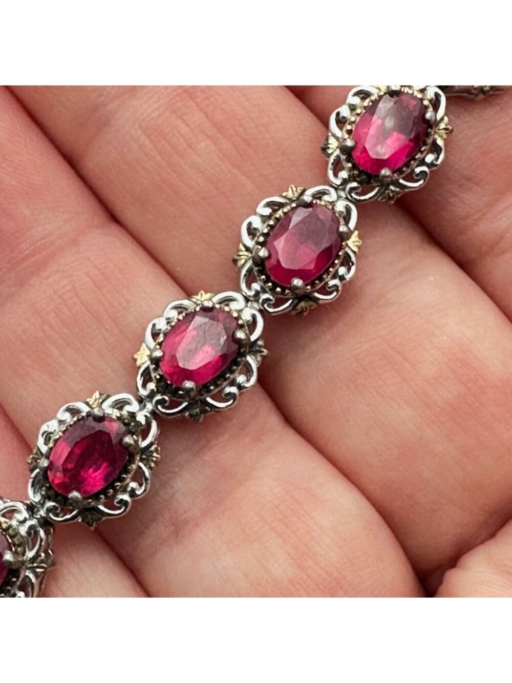 D Joy Sterling Silver Red Ruby Gemstone Tennis Bracelet 6.5 Inch